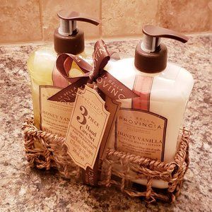 Honey Vanilla Hand Soap and Lotion in Wicker Caddy